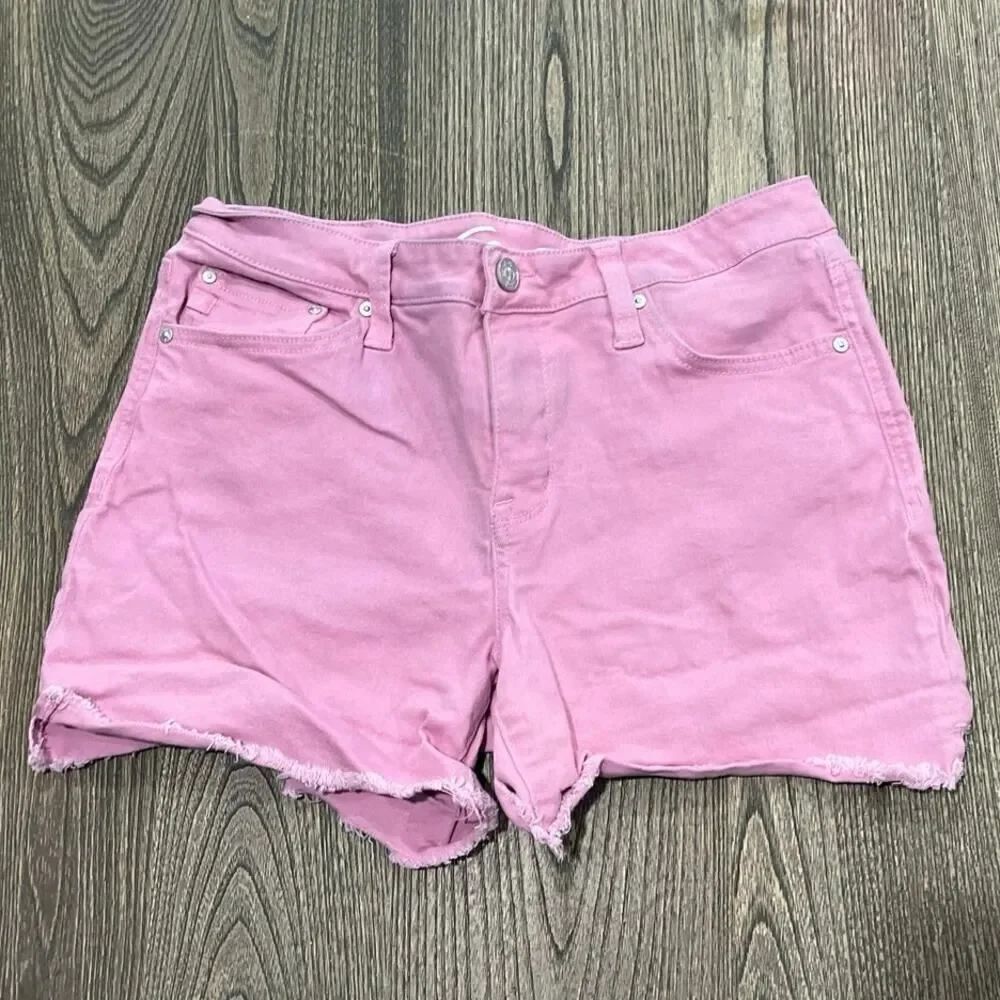 Seven7 Womens Weekend Shorts High Rise Denim Frayed Hem Stretch Pink Size 8